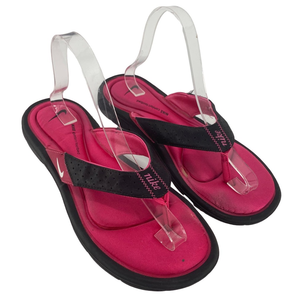 Nike Women 11 Comfort Footbed Pink &Black Flip Flops Thong Sandals